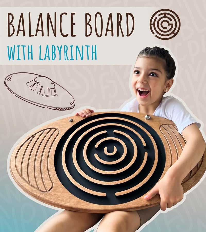 RZONE Wooden Balance Board Maze, Fun Fitness Tool for Kids and Adults, Wobble Balance Board, Natural Beech Wood Montessori Toy, Core Strength, Fitness, Training, Physical Therapy - Image 2